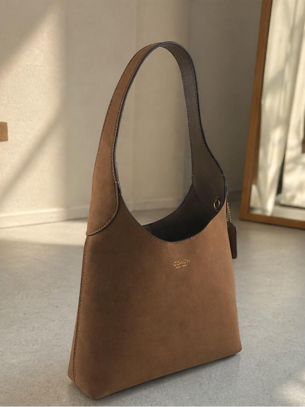 Coach Suede Shoulder Hobo in Brown with Dark Trim - Picture 2 of 5